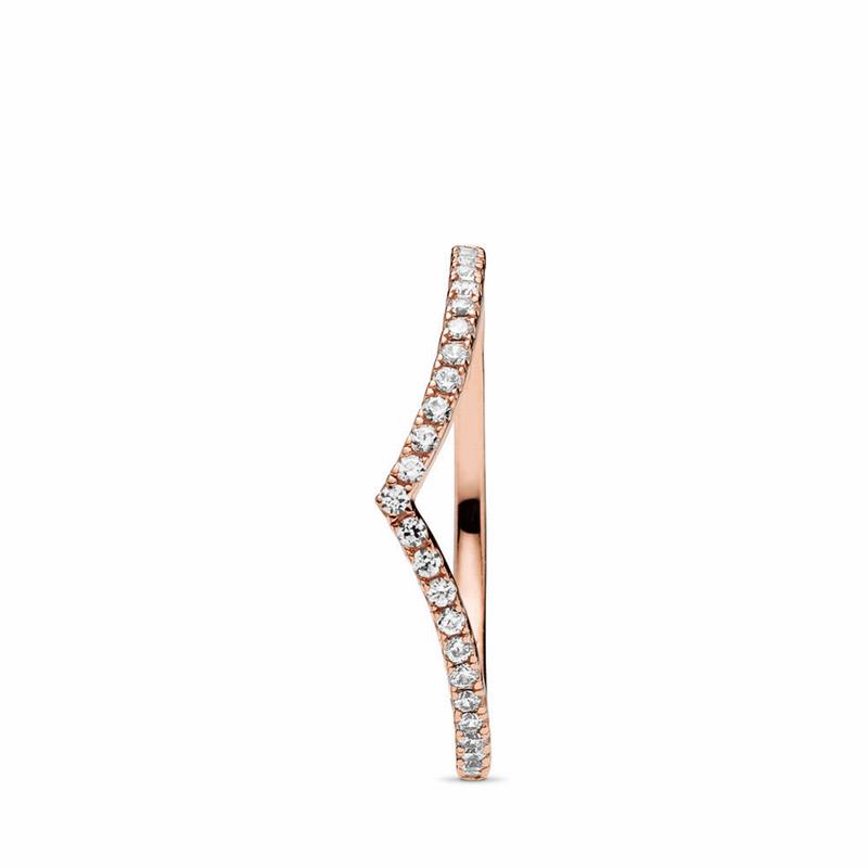 Pandora Sparkling Wishbone Stackable Ring - Pandora Rose/Cubic Zirconia - Canada | CM6907HC